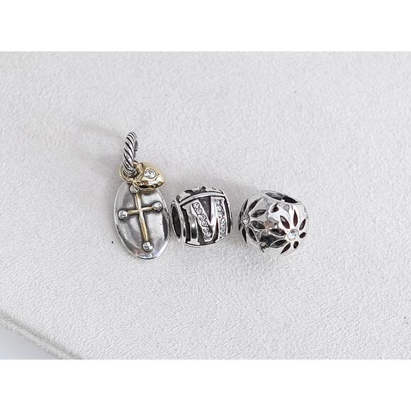 Brighton 3 PC Charms Cross Faith Heart Two Tone Gold Silver Spacer Beads Set - Picture 4 of 5